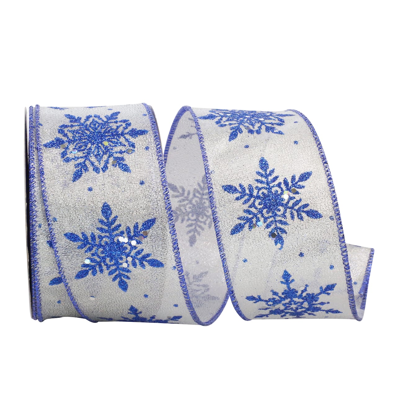 Reliant 2.5" x 20yd. Blue & Silver Glitter Snowflakes Glimmer Wired Ribbon